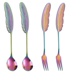 Cuillère à thé à poignée en forme de plume créative de couleur personnalisée de vente chaude - Product Image 1