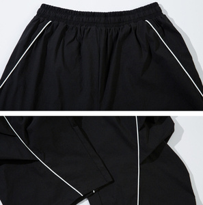 2026 Men's Black Capri <b>Pants</b> Elastic Waist Drawstring Casual Wide Leg With White Side Stripe Lightweight Breathable <b>Summer</b> Wear - Product Image 2