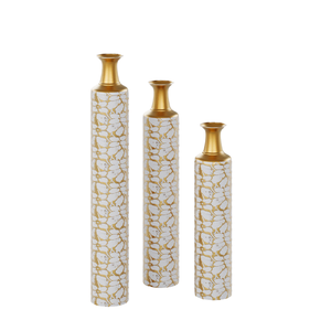 แจกันตั้งพื้นลายกิ่งไม้สีทองหรูหรา ทรงสูง ทำด้วยมือจากวัสดุเหล็ก ผิวสีขาวโบราณ ตกแต่งบ้านสไตล์ชายทะเลอย่างมีสไตล์ เหมาะสำหรับงานแต่งงาน - Product Image 1