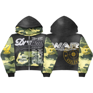 Camouflage Sleeve Vintage Washed Casual Streetwear Men Graphic <b>Full</b> <b>Zip</b> Hoodie Premium Quality Best Selling Men Zipper <b>Hoodies</b> - Product Image 2