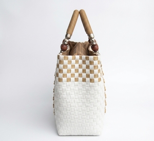 Sac fourre-tout tissé à la main en paille plastique, de luxe, vintage, avec poignée perlée, pour l'été, la plage, le shopping, sac à bandoulière pour femme, vente en gros - Product Image 3