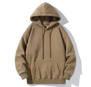 Sweat-shirt à capuche gris pour homme, coupe ample, couleur unie, en molleton de coton, pull décontracté pour l'automne - Product Image 6