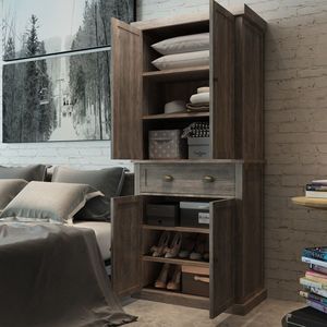 Armario de Madera Vintage Gris de 4 Puertas y 1 Cajón N001 con Chapa de Aglomerado, Diseño Elegante y Nostálgico - Product Image 3