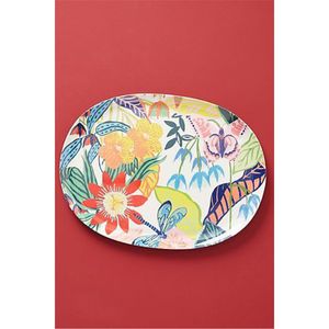 Bandeja de Servir de Melamina con Diseño Floral de Lujo, Patrón de Mariposas Tropicales, Plato Decorativo de Metal Ovalado para Decoración del Hogar - Product Image 1