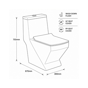 WC monobloc Fusion à cuvette allongée, double chasse à jet siphonique, design moderne en porcelaine, pour salle de bain - Product Image 2