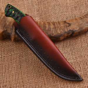 Couteau de chasse artisanal en acier Damas, manche en Micarta, design personnalisé, étui en cuir inclus. - Product Image 6