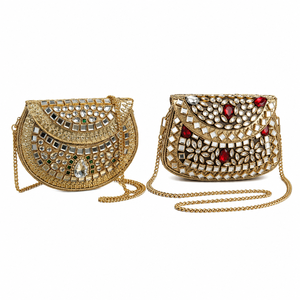 New Mini Kundan Design Clutch Bag with Chain Strap, Designer Ethnic Wedding Party <b>Handbag</b> for Women and Girls - Product Image 1