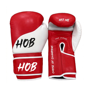 Guantes de Boxeo HOB Rojos y Blancos de Piel Sintética, Guantes de Entrenamiento con Cierre de Velcro, Transpirables, Unisex - Product Image 1