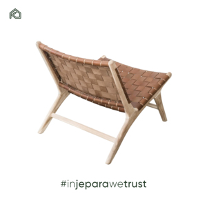 Sillón Chaise Longue Moderno de Madera de Teca Sólida con Cuero Tejido, Patas Tipo Sable, Respaldo Abierto, Mueble de Lujo para Sala de Estar, Hotel, Villa o Resort - Product Image 5