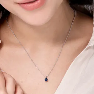 จี้เพชรพลอยไพลินสีน้ำเงินทรงกลมแบบฝังหนามเตย ทองคำแท้ 14K 18K รับรองโดย IGI ของขวัญวันครบรอบแต่งงานสำหรับผู้หญิง - Product Image 2