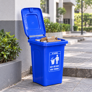 Heavy Duty <b>60L</b> HDPE Plastic Outdoor Trash Container Sealed Flip Lid Odor Control <b>Bin</b> School Yard Warehouse for Waste Management - Product Image 1