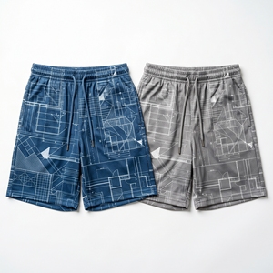 Pantalones cortos deportivos con diseño de rejilla gráfica de planos arquitectónicos personalizados para hombre, pantalones cortos de entrenamiento de baloncesto con sublimación - Product Image 1