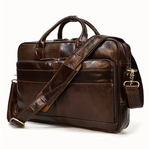 Bolsos de cuero genuino para portátiles, bolsos de cuero elegantes y a la moda para hombre, de la mejor calidad, con logotipo personalizado, bolso de viaje de cuero de lujo. - Product Image 1