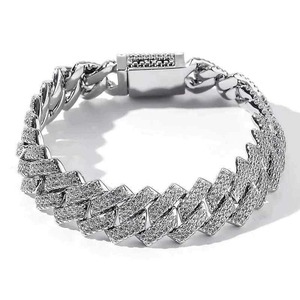 Trendy Iced Out Silver Rhodium Plated Cuban Link <b>Bracelet</b> for Men Luxury Diamond Look Unisex Hip Hop Jewelry - Product Image 2