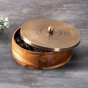 Wood Spice Box With Stainless Steel Lid Household Seasoning <b>Storage</b> Spice Box Dust Resistant Spice Organizer Round Wooden Jar - Product Image 1