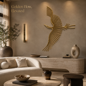 Sculpture murale en aluminium d'oiseau doré, art métallique contemporain, décoration intérieure pour la maison ou le bureau, accent suspendu artisanal - Product Image 4