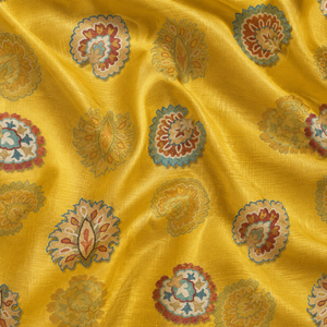Tela de Poliéster Resistente al Agua con Estampado Jacquard de Paisley Amarillo para Corbatas, Trajes y Decoración de Prendas para Niños - Product Image 1