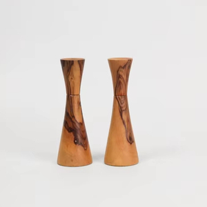 Porte-bougies en teck artisanal de style mid-century |   Porte-bougies coniques en bois de style scandinave vintage et élégant - Product Image 1