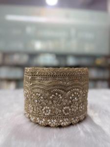 Elegant Mirror Work Scalloped Lace Trim Pearl Bead Hand Look Wholesale Indian <b>Kaftan</b> Saree Decorative Border Sewing Accessory - Product Image 2