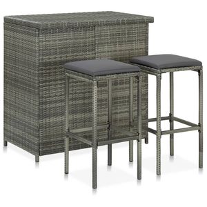 Set da Bar Medio in Rattan PE Grigio, Acciaio e Tessuto 100% Poliestere per Arredamento da Esterno - Product Image 1