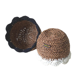 Handwoven Water Hyacinth Storage Basket: Cylindrical <b>Bowl</b> with <b>Knitted</b> Accent - Product Image 1