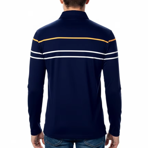 Camisetas Polo a Rayas Horizontales de Moda para Hombre - Camiseta de Manga Larga de Mezcla de Algodón Suave y Transpirable - Product Image 1