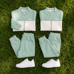 Ensemble uniforme scolaire pour enfants, veste zippée et pantalon en coton vert French Terry avec logo brodé pour élèves du primaire - Product Image 6