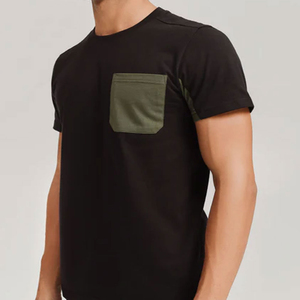 T-shirt blanc à col rond pour homme avec poche grise, vêtement décontracté d'été en polyester/coton, tricoté en tissu éponge, streetwear uni - Product Image 5
