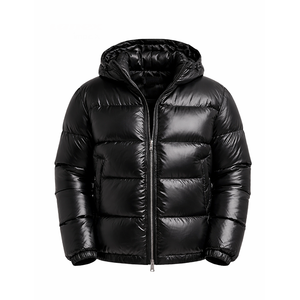 Veste matelassée brillante pour homme, à capuche, épaisse, style doudoune, légère, chaude, imperméable, noire - Product Image 2