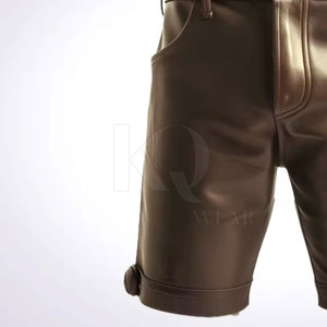 Pantalones Cortos de Cuero para Hombre, Estilo Urbano Casual, Cierre de Cremallera, Cintura Media, Tejido Transpirable de Secado Rápido - Product Image 5