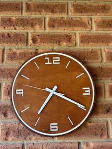 Handmade Silent Wooden Wall <b>Clock</b> - Unique Art with <b>White</b> color numbers with <b>White</b> color <b>clock</b> Hand - Product Image 1