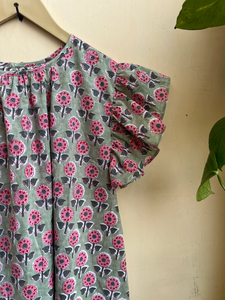 Blusa de algodón floral informal con estampado de bloques a mano para mujer, prendas de vestir cortas hechas a mano con bordado - Product Image 5