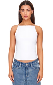 2024 Latest Customized White Slinky <b>Strappy</b> Shoulder <b>Top</b> High Quality Casual Straight Neck Back Direct Wholesale Manufacturer - Product Image 4