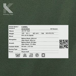 Cotton Spandex <b>Fabric</b> 270GSM 4/2 Twill Stretch Woven Textile Factory Direct OEM ODM Bulk Mill Supplier - Product Image 4