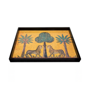 Plateau de service en laque imprimé avec un motif léopard et des arbres tropicaux, plateau rectangulaire en bois décoratif pour la décoration de la maison - Product Image 2