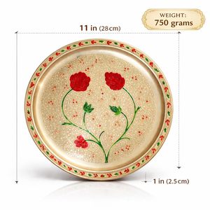 Decorative Floral Brass Thali with Handcrafted Meenakari Design Traditional Puja Plate for Home <b>Mandir</b> Aarti Bhog Festive - Product Image 3