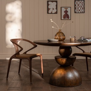 Modern Midcentury Wood <b>Armchair</b> Upholstered Leather Seat <b>Dining</b> Chair Home Furniture - Product Image 2