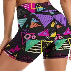 Shorts deportivos de yoga con estampado geométrico para mujer, shorts de cintura alta con control de abdomen para correr, ciclismo y fitness. - Product Image 6