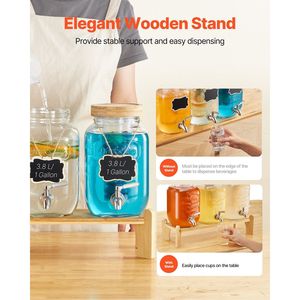 Lot de 3 distributeurs de boissons en acier inoxydable de 1 gallon, distributeur de jus en verre avec support en bois pour les fêtes, ensembles de service de boissons - Product Image 5