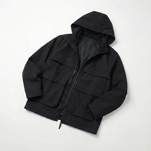 Black Hooded Utility <b>Jacket</b> Lightweight Technical Field <b>Jacket</b> with Multiple Flap Pockets & <b>Packable</b> Mesh|OEM/ODM Private Label - Product Image 1
