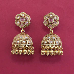 Dernières boucles d'oreilles Jhumki artisanales de qualité export, plaquées or, 233086 - Product Image 2