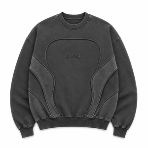Custom Manufacturer Panelled Heavyweight Crewneck Mens Loose Cotton <b>Sweatshirt</b> Panel <b>Work</b> 3D Logo OEM - Product Image 1
