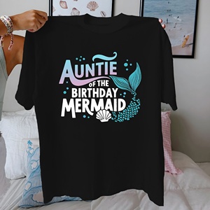 เสื้อยืดผ้าฝ้ายแท้สำหรับผู้หญิงดีไซน์นางเงือกสำหรับวันเกิดใส่สบาย - Product Image 3