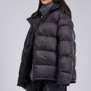 Women's Black Quilted Puffer Jacket Hooded <b>Winter</b> Warm <b>Coat</b> Full Sleeve Zipper Closure Solid Color <b>Thick</b> Polyester Wadding - Product Image 2