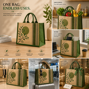 Sac fourre-tout en jute écologique imprimé sur mesure avec poignée en corde, réutilisable pour les courses, les cadeaux et l'emballage, 36x31x15cm - Product Image 4