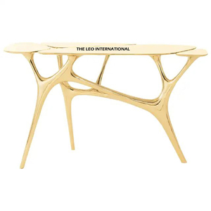 โต๊ะคอนโซลหรูหราทำมือ รูปทรงแปลกตา ดีไซน์ทันสมัยจากอะลูมิเนียมหล่อสีทอง พร้อมท็อปหินอ่อน สำหรับงานแต่งงาน - Product Image 5