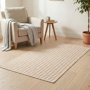 Tapis en coton tissé à la main à carreaux noirs pour chambre à coucher, bureau, appartement moderne et maison scandinave - Product Image 4
