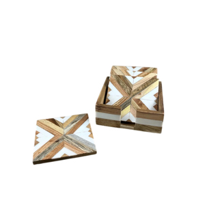 Premium Handmade Multi-Wood Coaster Set With Holder Eco-Friendly 4 Piece Square Drink Coasters For Coffee Tea & <b>Table</b> Decoration - Product Image 4