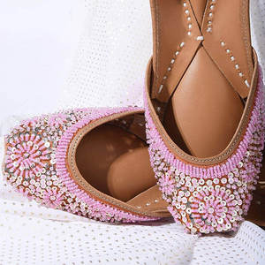Women's Traditional Handmade Genuine Leather Beaded <b>Khussa</b> Wedding Party Wear Custom Embroidery Ladies <b>Khussa</b> Shoes - Product Image 4