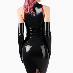 Black <b>Latex</b> Halter <b>Mini</b> <b>Dress</b> With Front Zipper Bodycon Fit Sleeveless Solid Color Sexy Style Party Wear - Product Image 5
